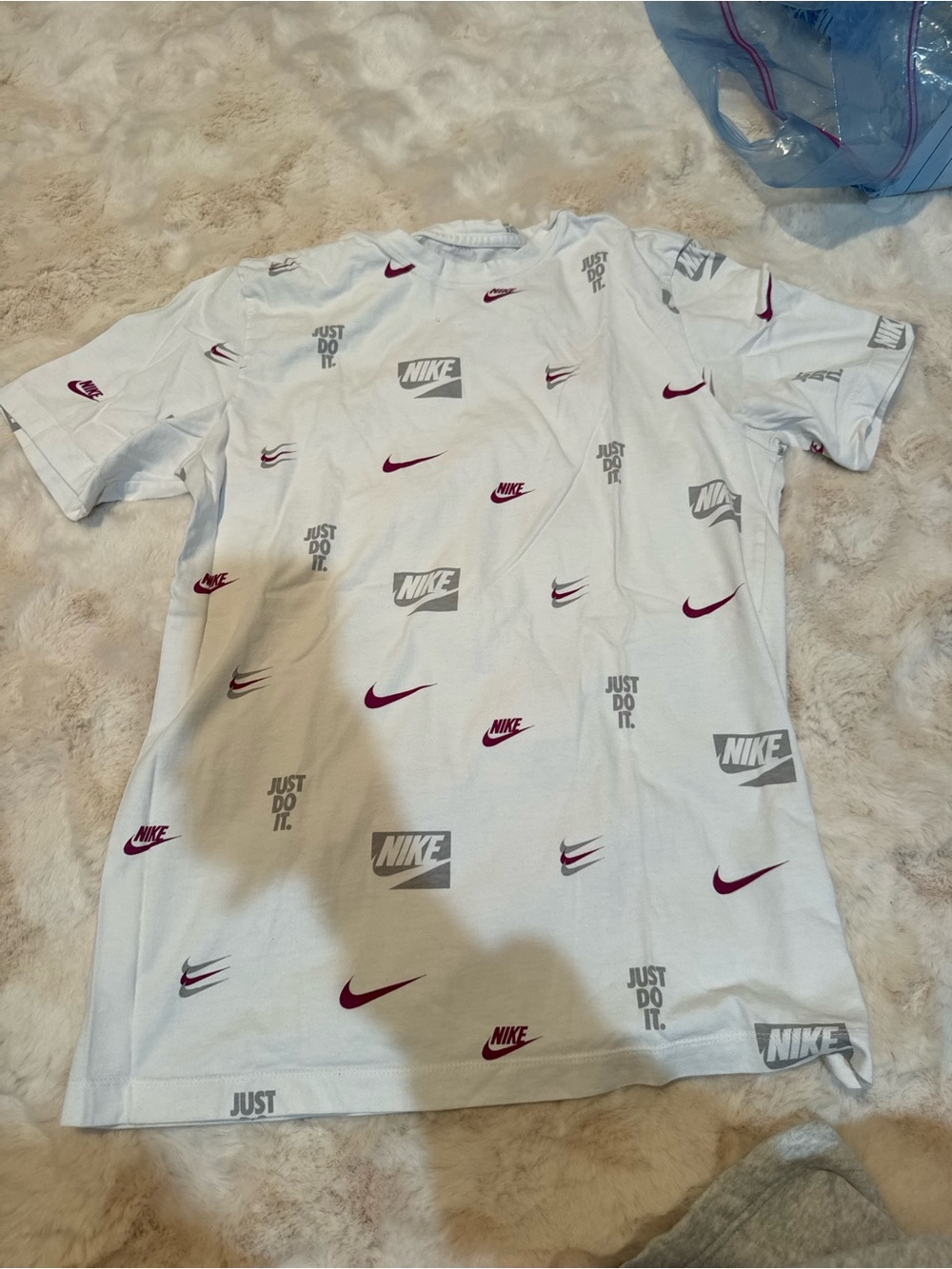 Nike White Short Sleeve Tee with Maroon & Gray Logos